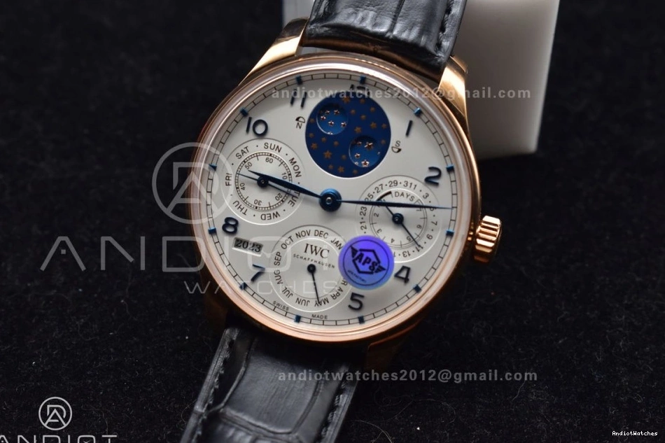 RG 1018 1:1 A52610 Calendar Best Portugieser 5033 Strap on White Black Leather APSF Clone BestValue Perpetual Dial Edition 0912